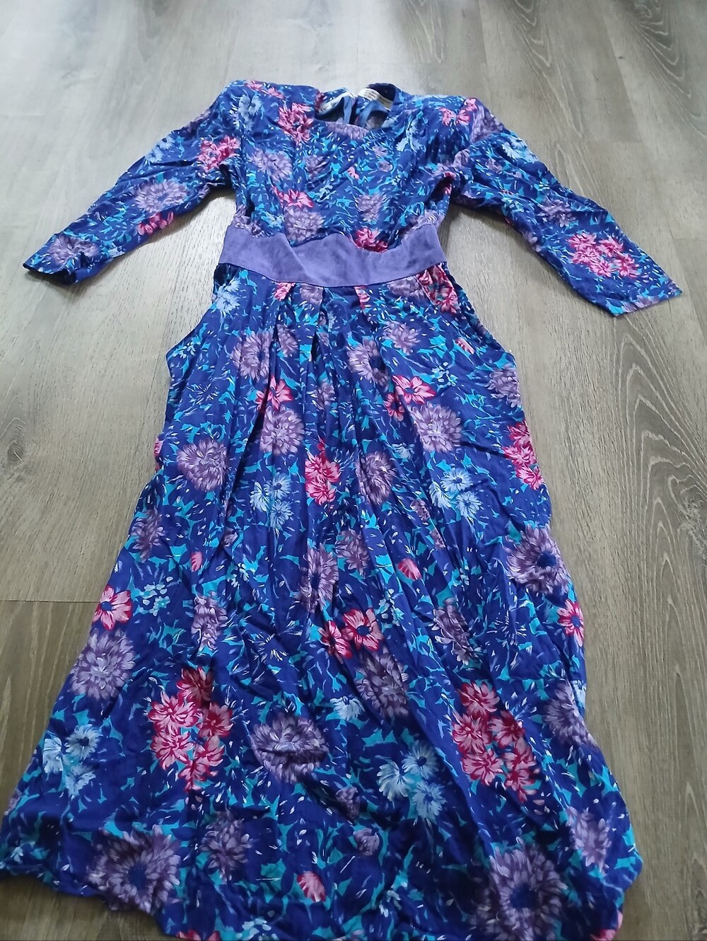 Karin Steven's Vintage Blue Purple Floral Midi Dress